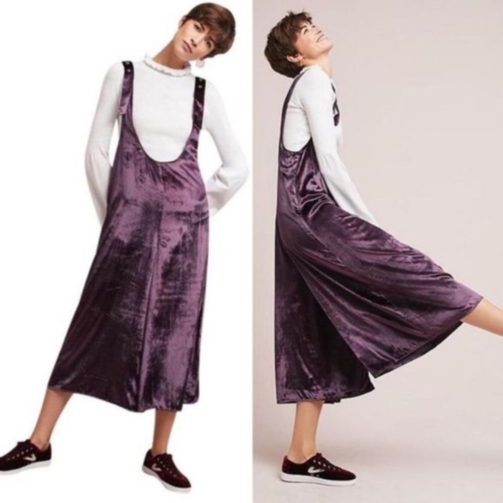 Anthropology Purple velvet jumpsuit